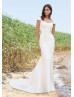 Cap Sleeves Ivory Satin Gorgeous Wedding Dress